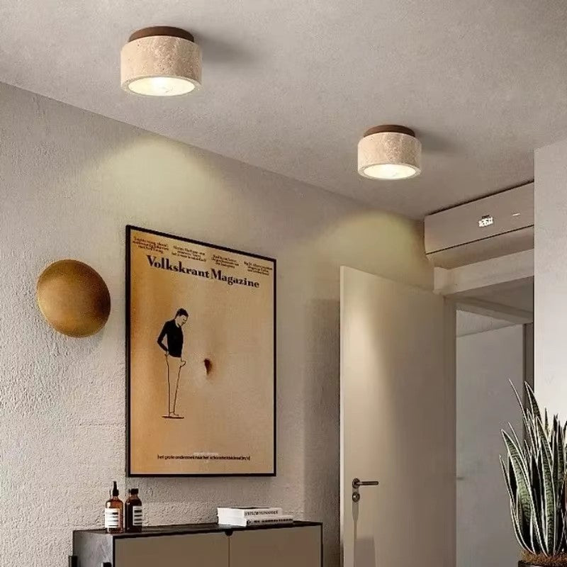 Yellow Cave Stone Wooden Silent Wind Ceiling Lamp