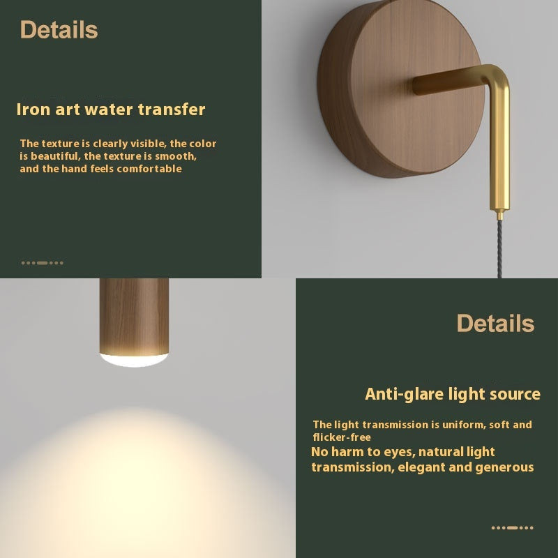 Wood Grain Bedside Wall Lamp